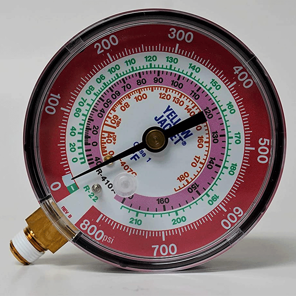Yellow Jacket 49133 Large 3-1/8in Large Red Replacement Pressure Gauge