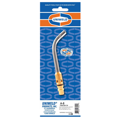 Uniweld A-8 Twister Tip Acetylene Quick Connect, Up To 1in-2in Soldering & Up To 1/2in-1in Brazing