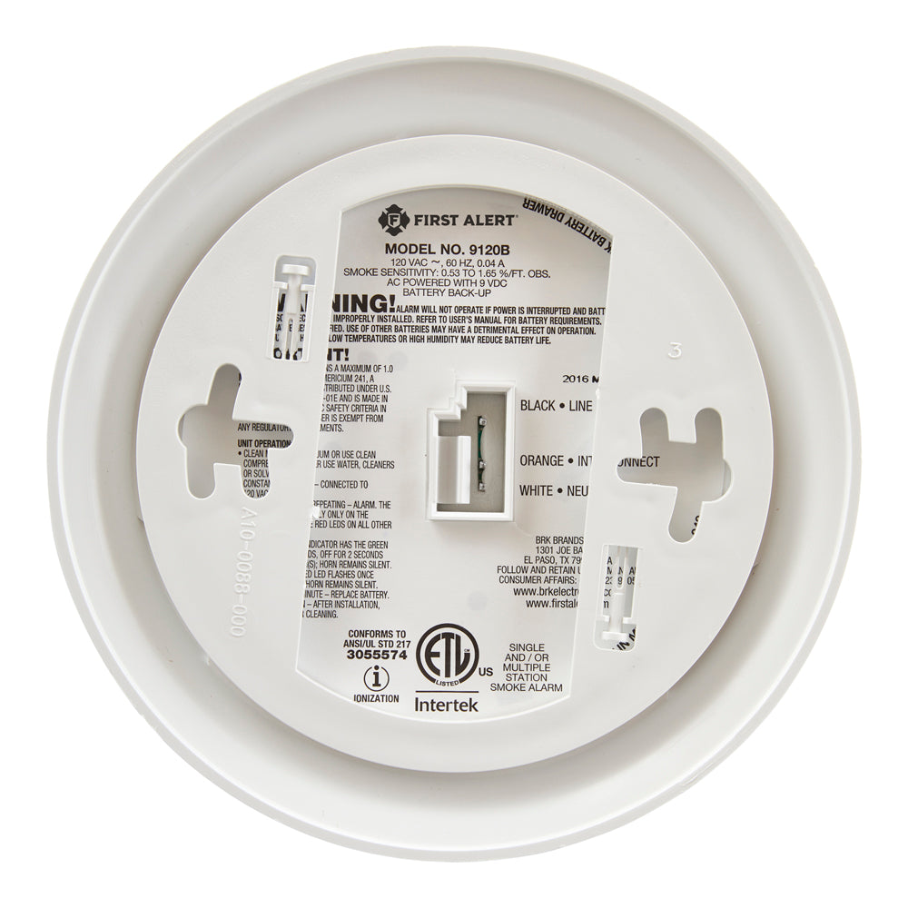 First Alert 9120B Hardwired Ionization Smoke Alarm with Battery Backup