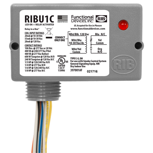 Functional Devices RIBU1C Enclosed Pilot SPDT Contacts Control Relay