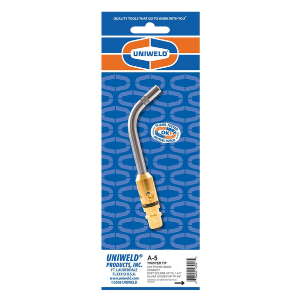 Uniweld A-5 Twister Tip Acetylene Quick Connect, Up To 3/4in-1-1/2in Soldering & Up To 1/4in-3/4in Brazing