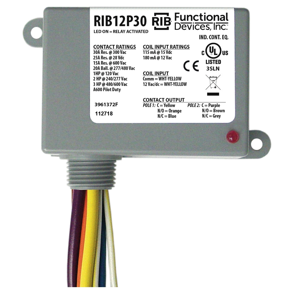 Functional Devices RIB12P30 30 Amp DPDT Enclosed Relay