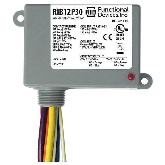 Functional Devices RIB12P30 30 Amp DPDT Enclosed Relay