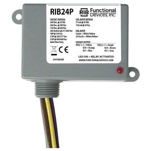 Functional Devices RIB24P 24vac Enclosed DPDT Relay, 20Amp