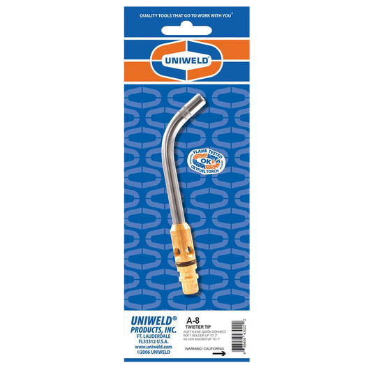 Uniweld A-8 Twister Tip Acetylene Quick Connect, Up To 1in-2in Soldering & Up To 1/2in-1in Brazing