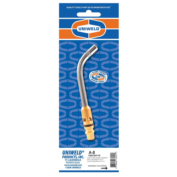 Uniweld A-8 Twister Tip Acetylene Quick Connect, Up To 1in-2in Soldering & Up To 1/2in-1in Brazing