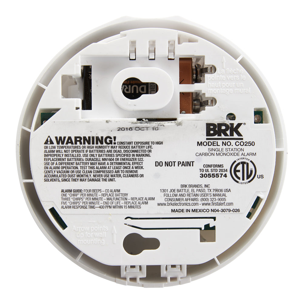 BRK CO250B Basic Battery Operated Carbon Monoxide Alarm