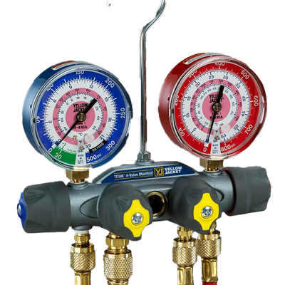 Yellow Jacket 49963 Titan 4-Valve Test and Charging Manifold, No Hose