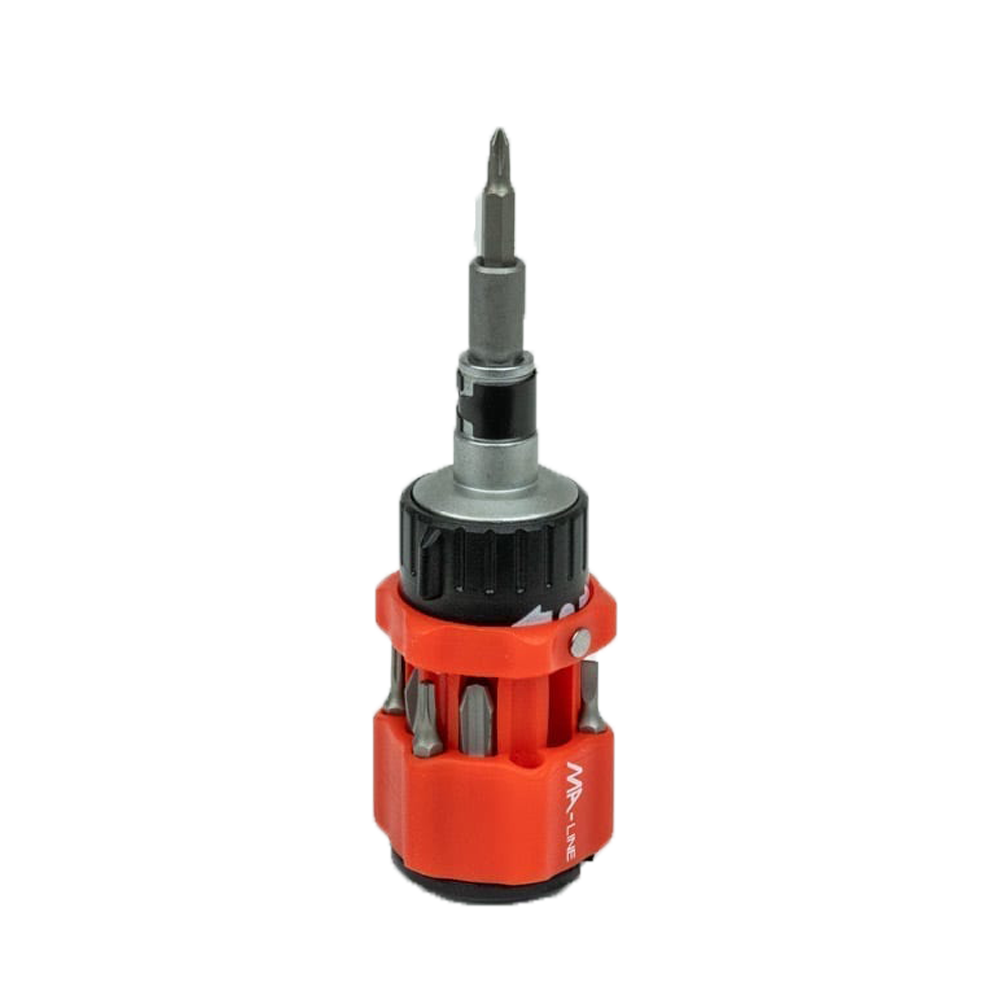 MA-Line MA-RS121 Ratcheting Stubby Screwdriver with 11 Tips