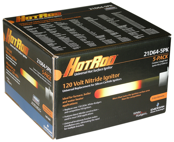 White-Rodgers 21D64-5PK HotRod Universal Hot Surface Ignitor, 5 Pack