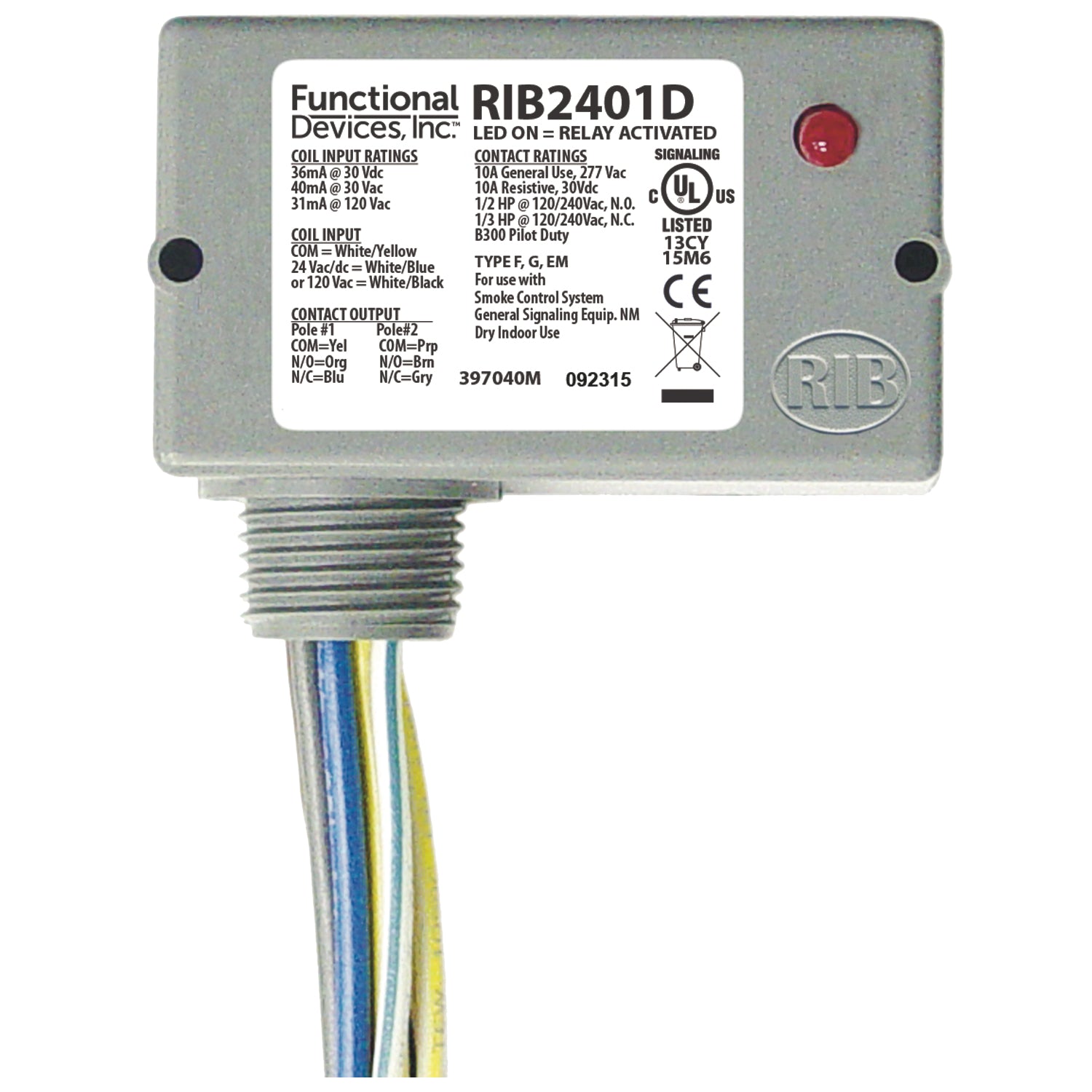 Functional Devices RIB2401D 24V/120V 10A DPDT Relay