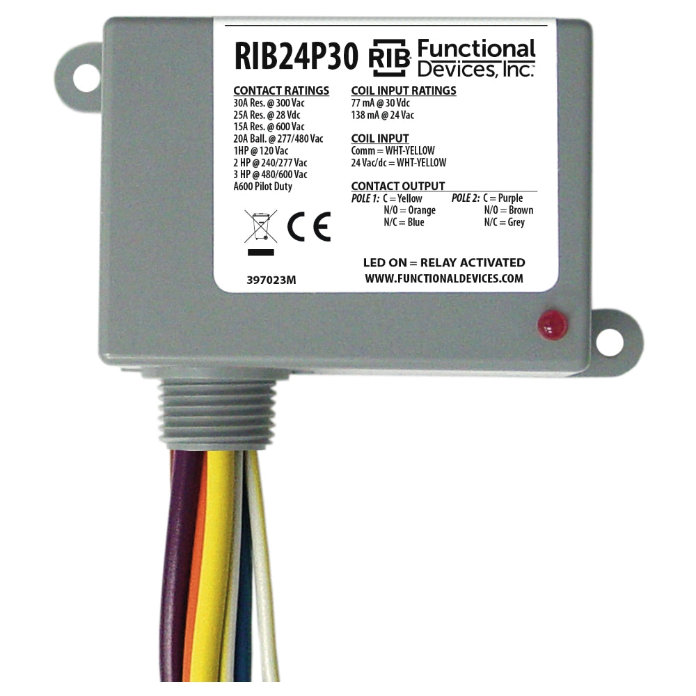 Functional Devices RIB24P30 30Amp DPDT Enclosed Power Control Relay
