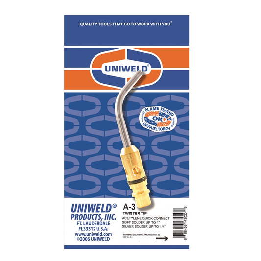 Uniweld A-3 Twister Tip Acetylene Quick Connect, Up To 1in Soldering & Up To 1/2in Brazing