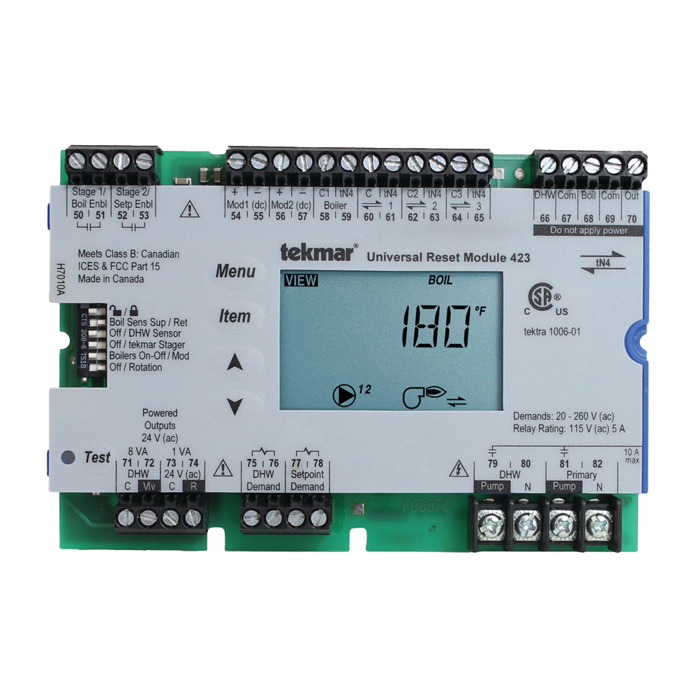 Tekmar 423 Universal Reset Module, Four tN4, Two Boiler, DHW and Setpoint