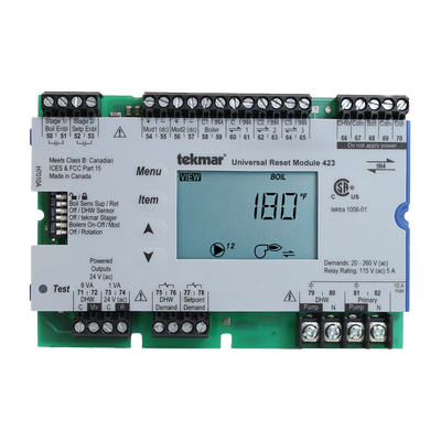 Tekmar 423 Universal Reset Module, Four tN4, Two Boiler, DHW and Setpoint