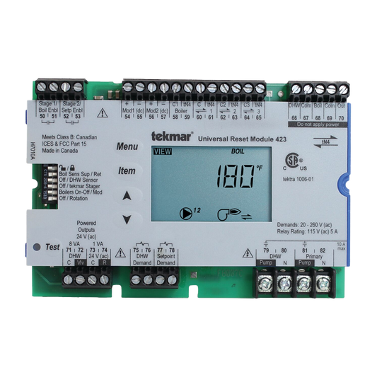 Tekmar 423 Universal Reset Module, Four tN4, Two Boiler, DHW and Setpoint