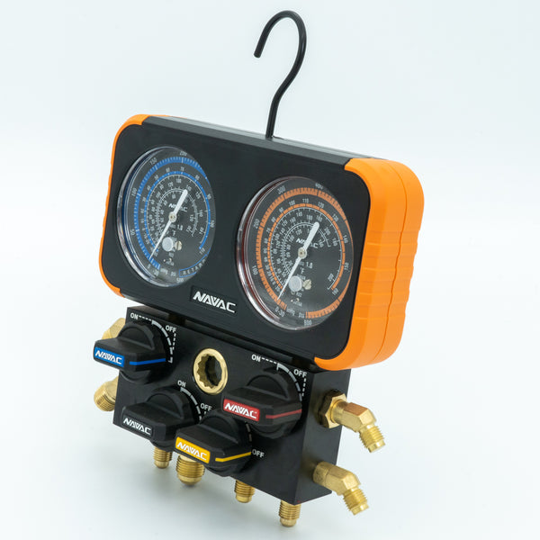 NAVAC N4A4H 4-Valve Manifold Gauge, Class 1.0 Accuracy - HVAC Surplus