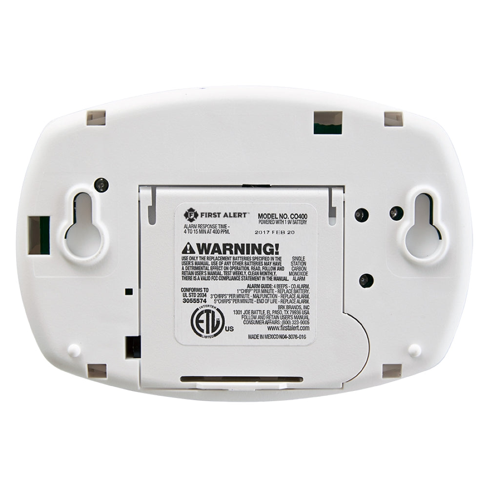 First Alert CO400B Carbon Monoxide Alarm, 9V Alkaline Battery