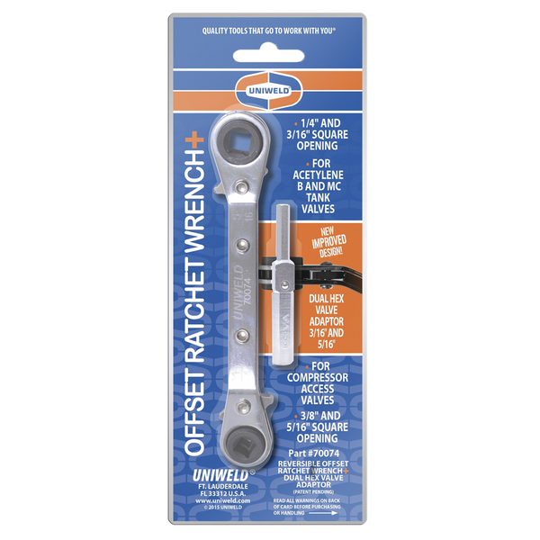 Uniweld 70074 Medium Duty Offset Ratchet Wrench, 1/4in & 3/16in, 5/16in & 3/8in
