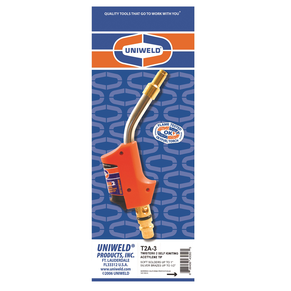 Uniweld T2A-3 Twister 2 Self Igniting Acetylene Tip, Up To 1in Soldering & Up To 1/2in Brazing