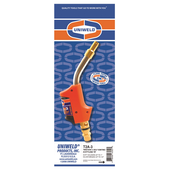 Uniweld T2A-3 Twister 2 Self Igniting Acetylene Tip, Up To 1in Soldering & Up To 1/2in Brazing