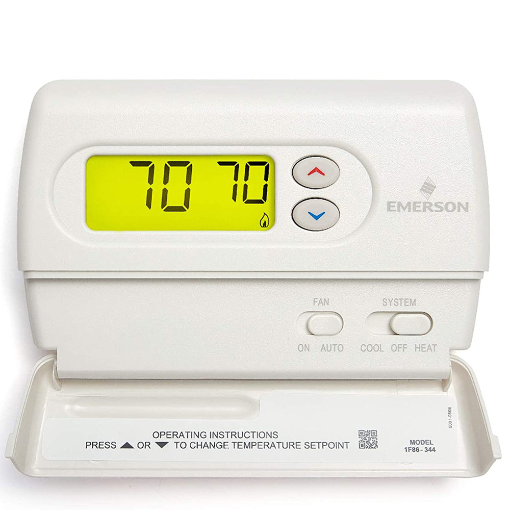 White-Rodgers 1F86-344 Dual-Powered Non-Programmable Thermostat, 1H/1C