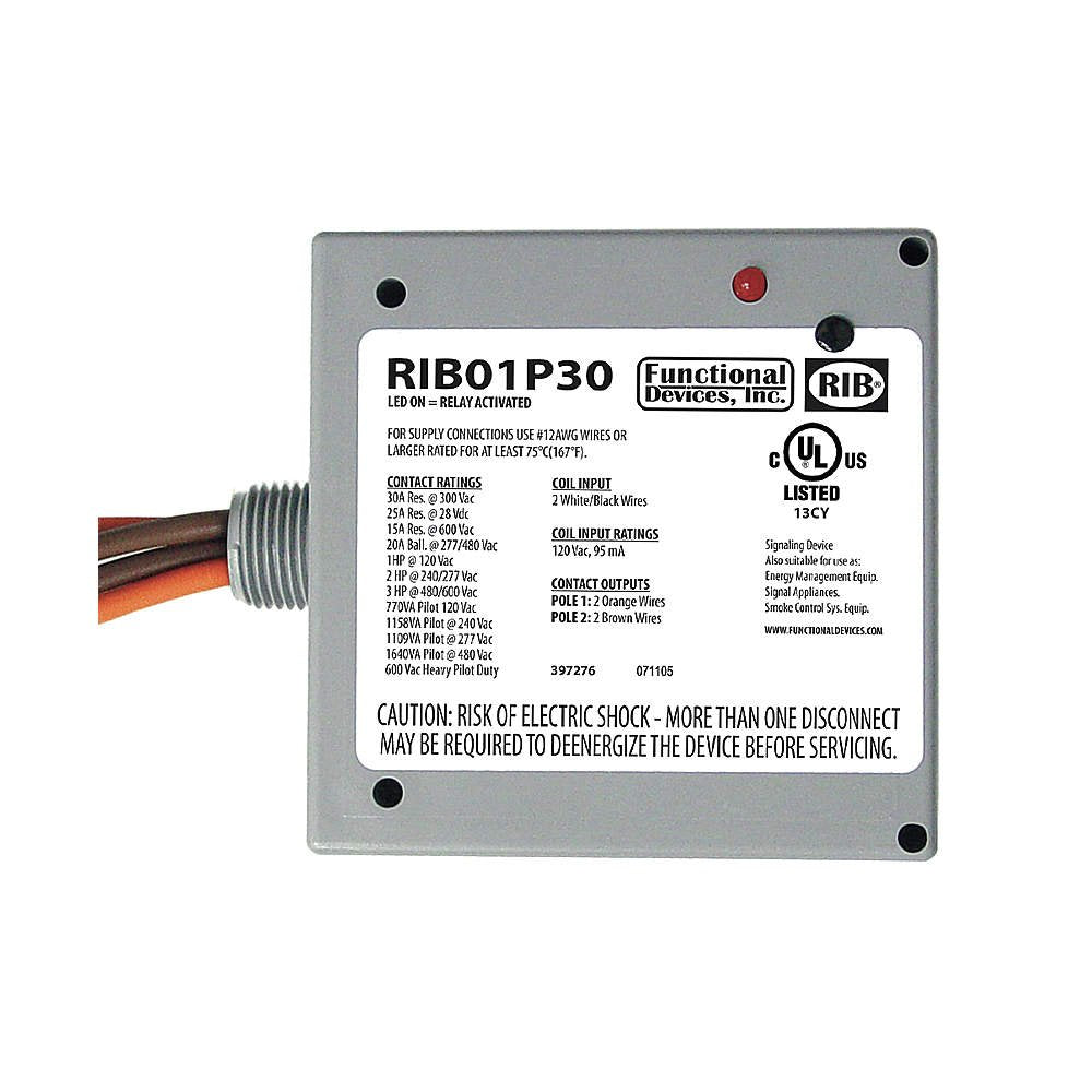 Functional Devices RIB01P30 Enclosed 30Amp DPST 120V Relay